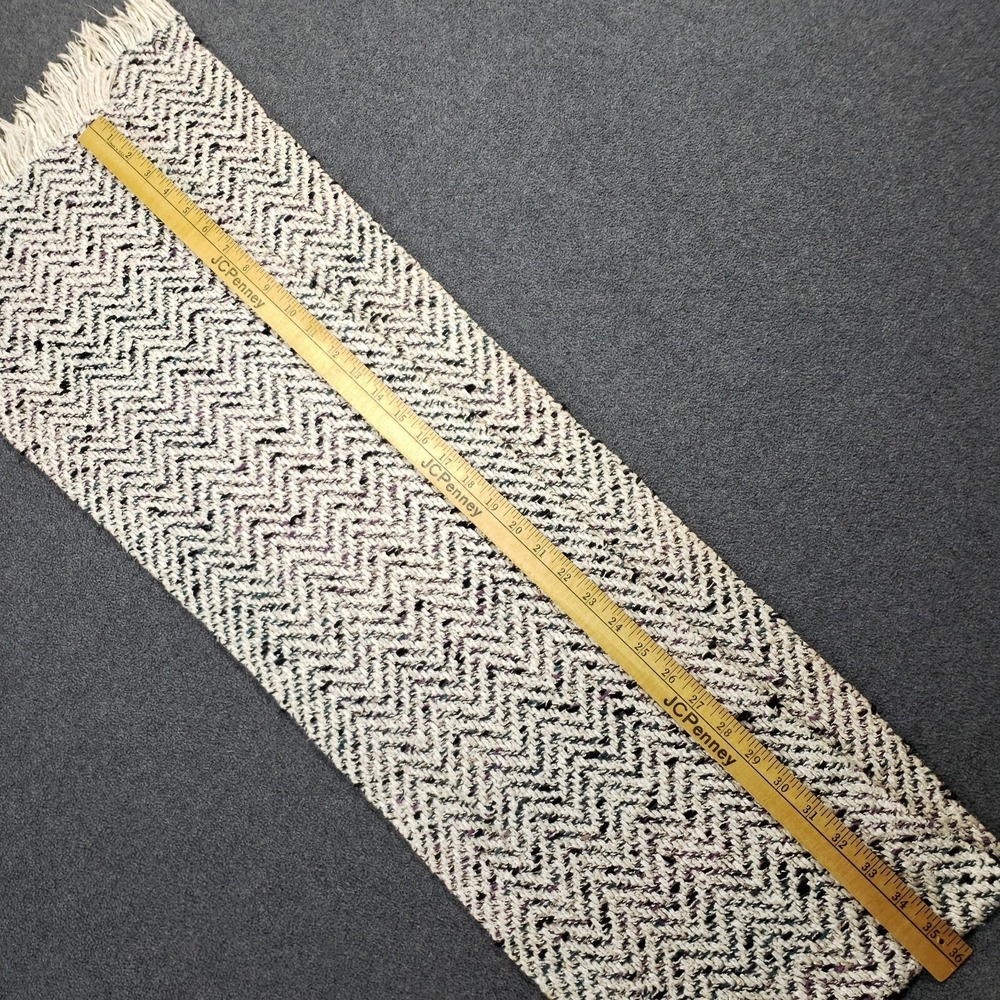 Faye Volk Scarf Women OS Cream Textured Chevron Silk Blend Hand Knit Fringe Art - Picture 7 of 7